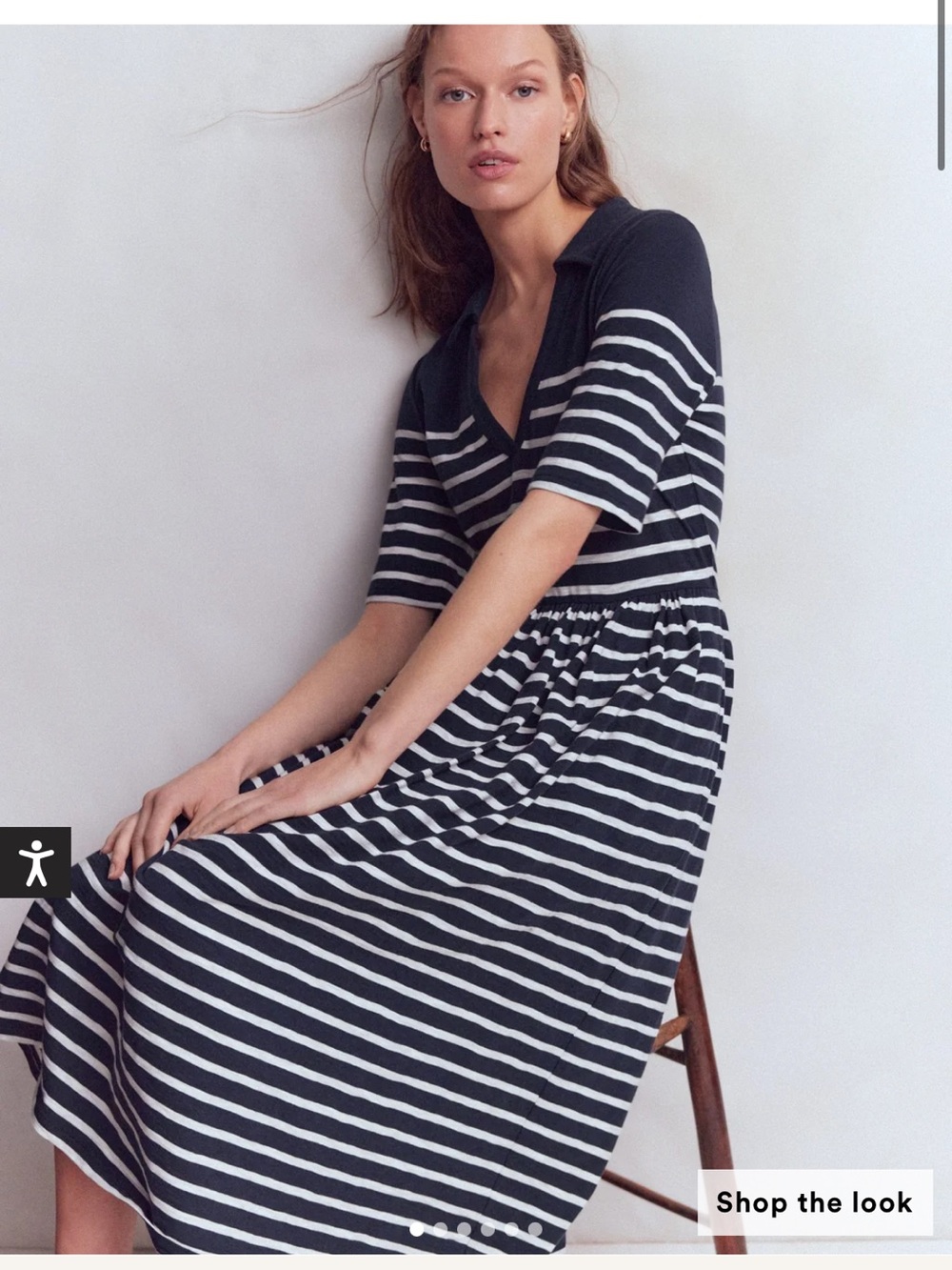 Boden Aria Collared Jersey Dress in Navy and Ivory Stripe